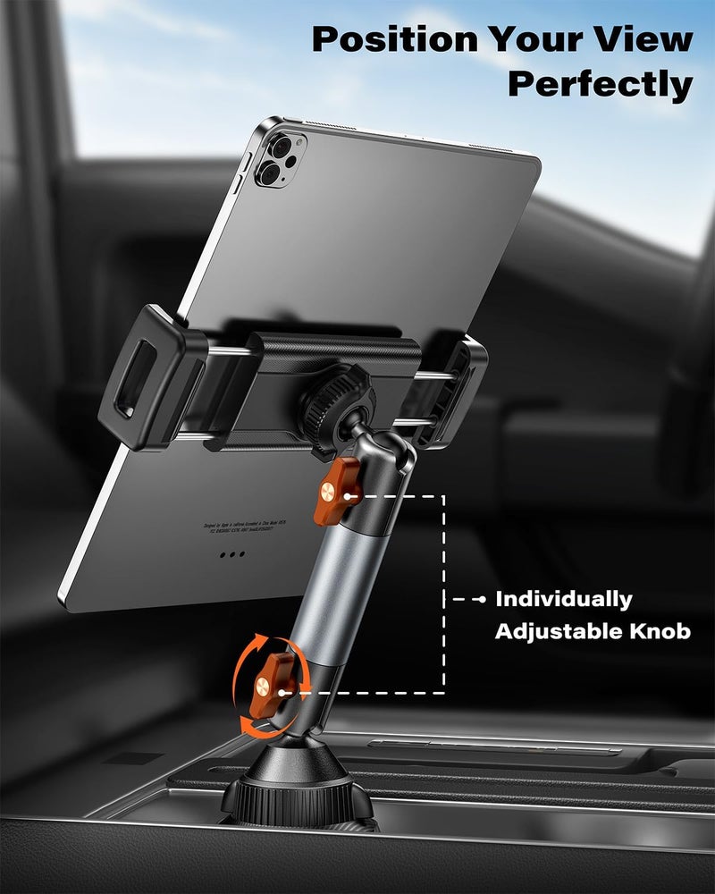 A2C Heavy-Duty iPad Holder for Car Cup Holder, 5.5" Stable & Adjustable Aluminum Alloy Arm, Tablet Mount for Car Truck Road Trip Essentials Compatible with 4.7"-13" Cell Phones & Tablets - Image 2